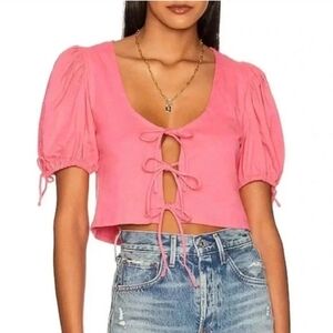 Free People Kitty Cotton Front Tie Top In Pink
